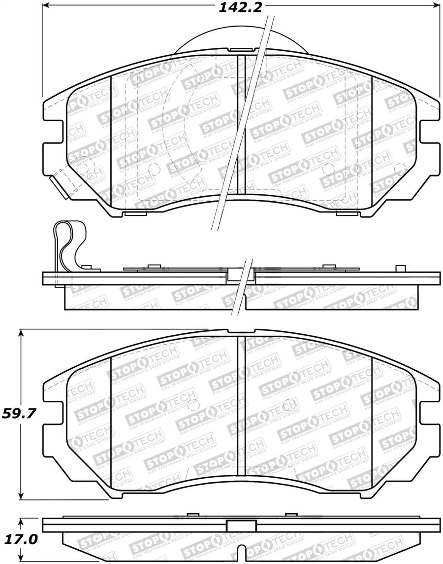 Front StopTech 308.11040 Brake Pads with Shims and Hardware