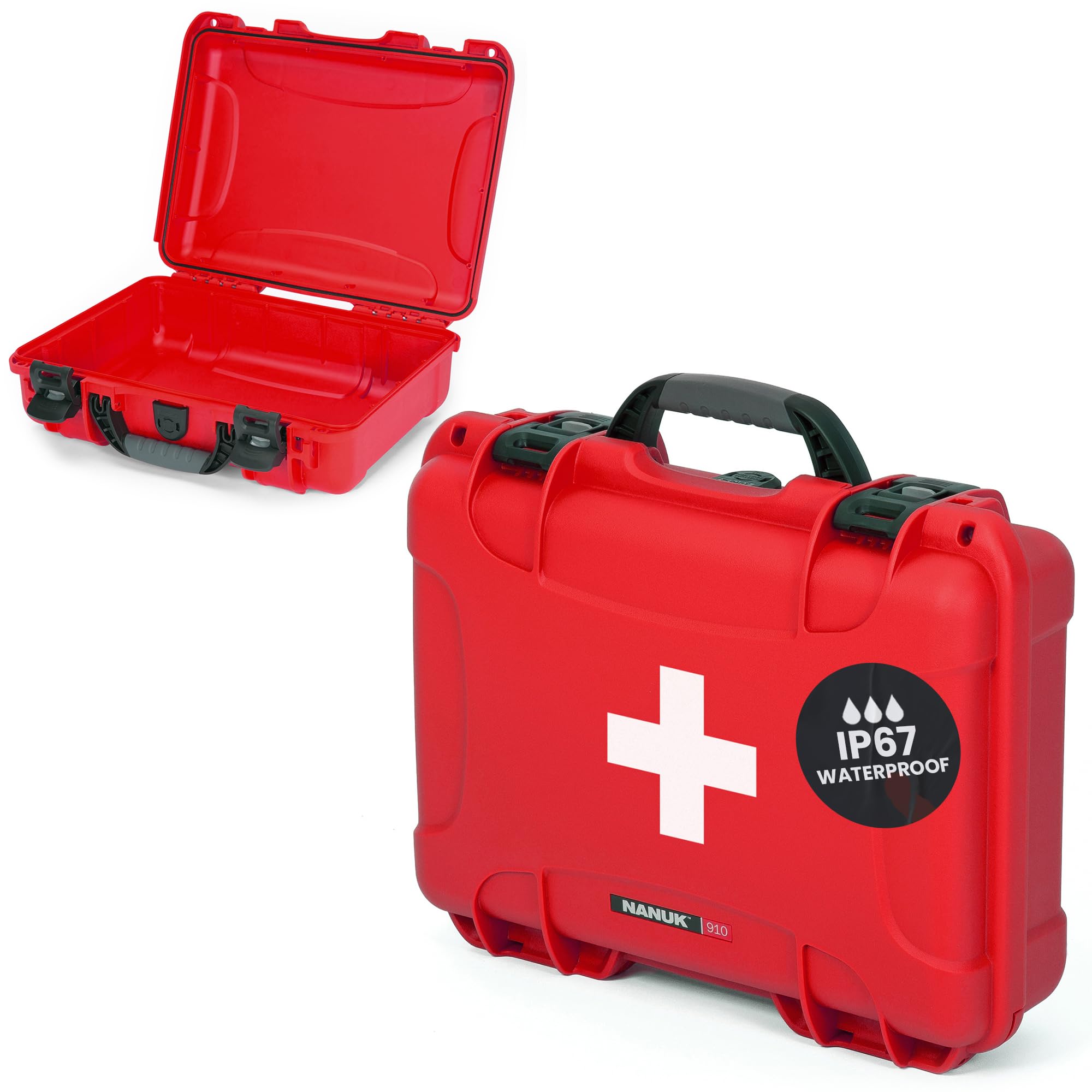 Waterproof NANUK 910 First Aid Box Empty – Durable, Medical First Aid Organizer Case, IP67-Rated, Dustproof, Impact-Resistant, and Floats (7.4" x 4.9" x 3.1") – Red