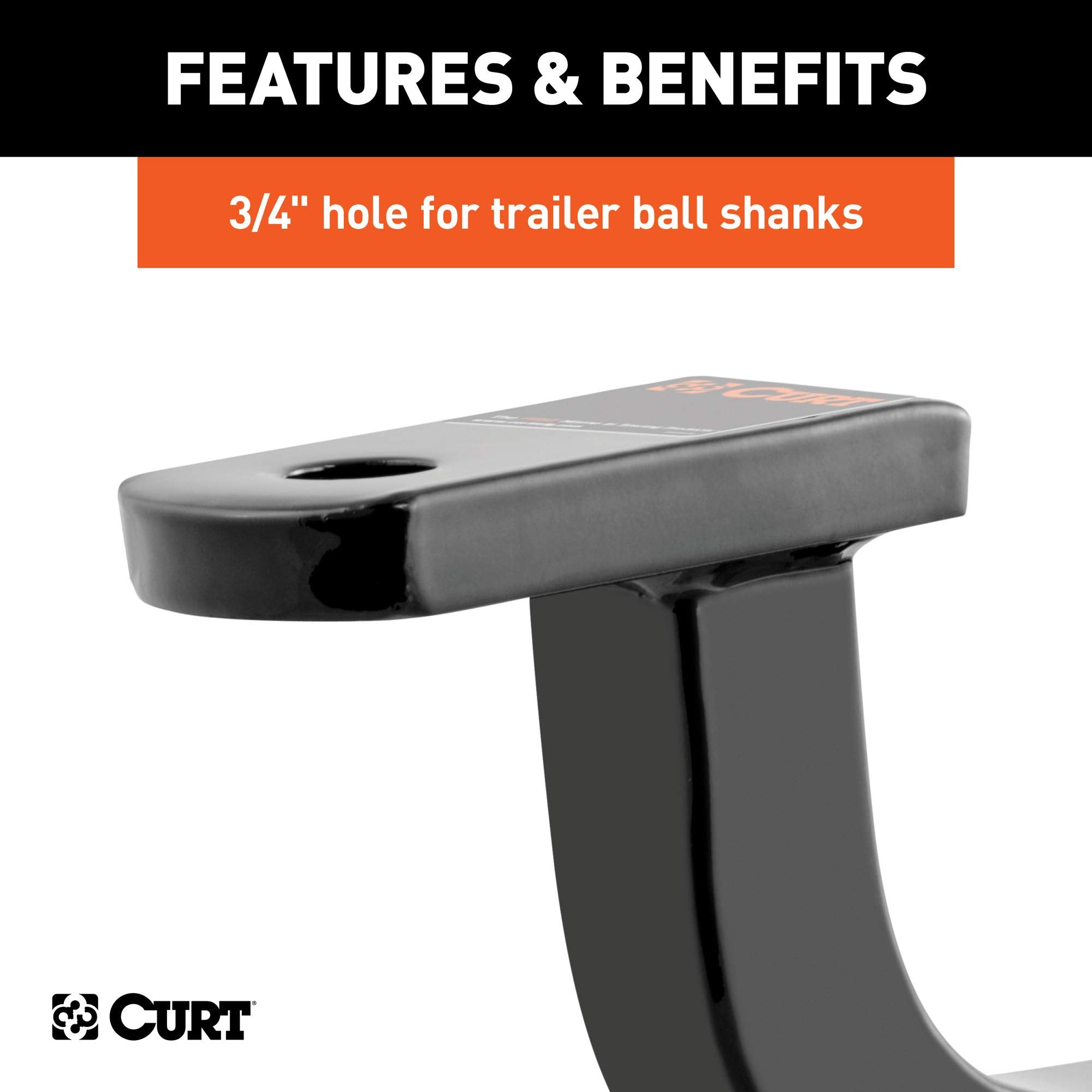 CURT 45024 Trailer Hitch Ball Mount Class 1, Fits 1-1/4-Inch Receiver, 2,000 lbs, 3/4-Inch Hole, 5-Inch Rise, Gloss Black Powder Coat