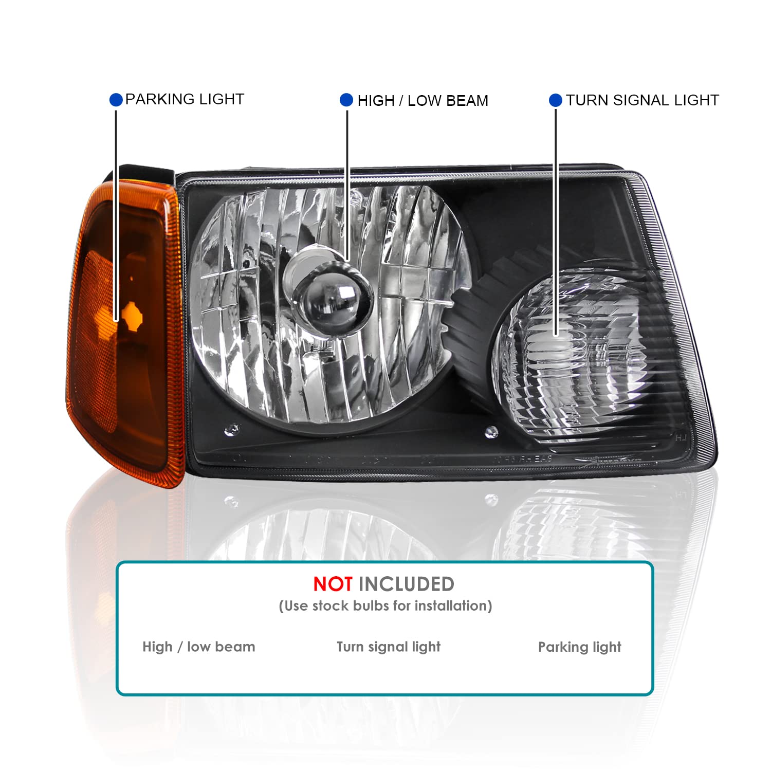 2LCLH-RAN01JM-RS SPEC-D TUNING made for and compatible with Ford Ranger Euro Diamond Black Headlights w/Amber Corner Lamps