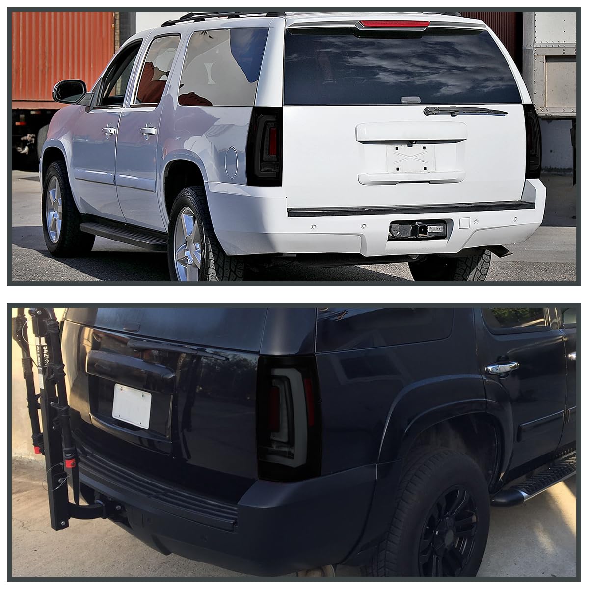Black Smoke Tail Lights SPEC-D TUNING w/White LED Sequential Turn Signals and Startup Animation Compatible with 2007-2014 Chevy Tahoe, Suburban, GMC Yukon/Denali/XL, Left + Right Pair Assembly