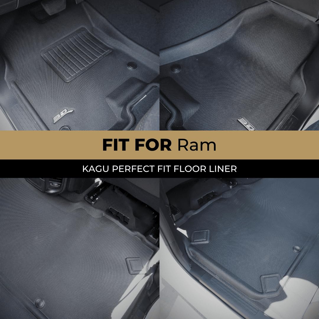 Kagu 3D MAXpider Custom Fit All-Weather Floor Mat (Black) Compatible with Dodge Ram 1500 Crew Cab 2019-2024 - 1st & 2nd Row