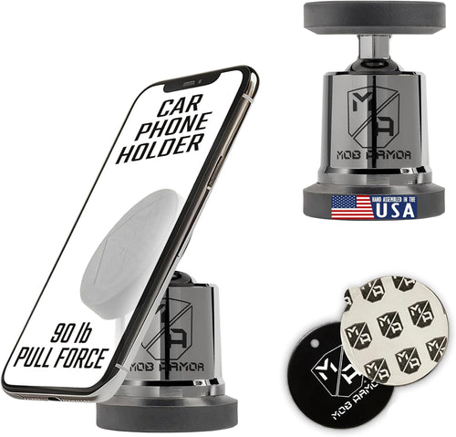 Mob Armor Maxx MobNetic - USA Assembled Magnetic Phone Holder for Car, Magnetic Car Phone Mount, 90-Degree Tilt, 360-Degree Rotation, Aluminum Metal, Compatible with iPhone & Android - Black Chrome