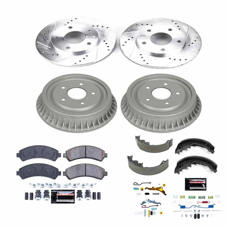 Power Stop K15428DK Z23 Carbon Fiber Brake Pads Front and Rear with Drilled & Slotted Brake Drums Kit For Chevrolet S10 1998-2003, GMC Sonoma 2000-2003 [Model Specific]