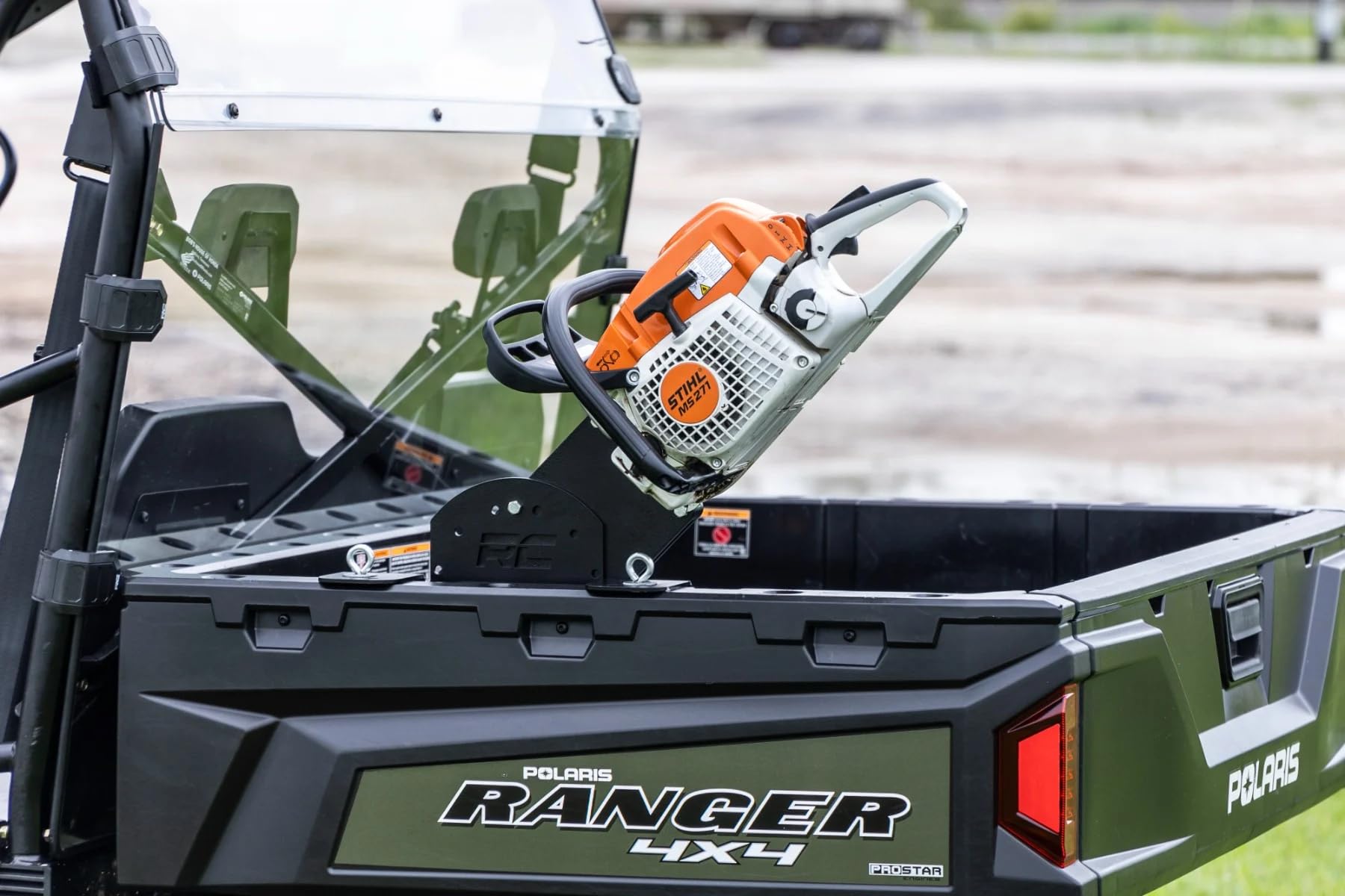 Chainsaw Carrier Rough Country Bed Side Mount for Polaris Ranger/Can-Am Defender - Secure Chainsaw Storage, Bolt-on Install, Fits Up to 18" Chainsaws