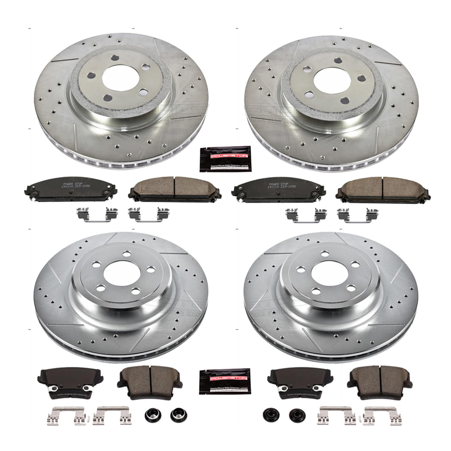 Power Stop K5457 Z23 Carbon Fiber Brake Pads Front and Rear with Drilled & Slotted Brake Rotors Kit For Dodge Charger 2006-2014, Dodge Magnum 2006-2008 [Model Specific]