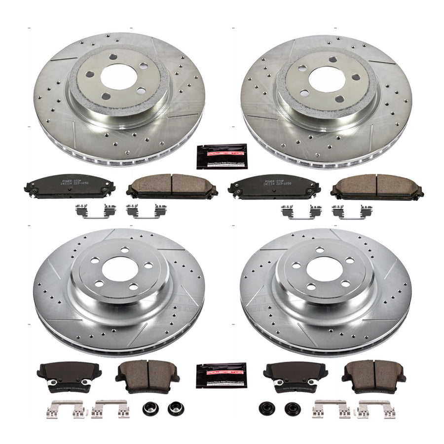 Power Stop K5457 Z23 Carbon Fiber Brake Pads Front and Rear with Drilled & Slotted Brake Rotors Kit For Dodge Charger 2006-2014, Dodge Magnum 2006-2008 [Model Specific]