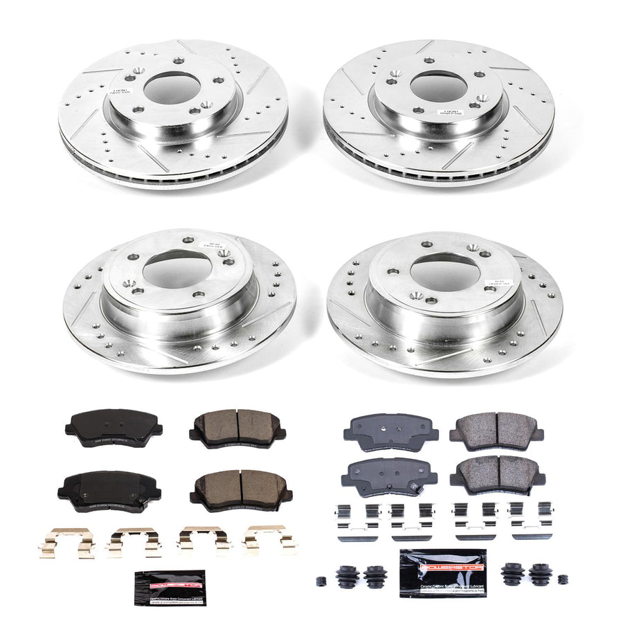 Power Stop K7582 Z23 Carbon Fiber Brake Pads Front and Rear with Drilled & Slotted Brake Rotors Kit For Hyundai Veloster 2017, Kia Forte 2017-2018, Kia Forte5 2017-2018 [Model Specific]