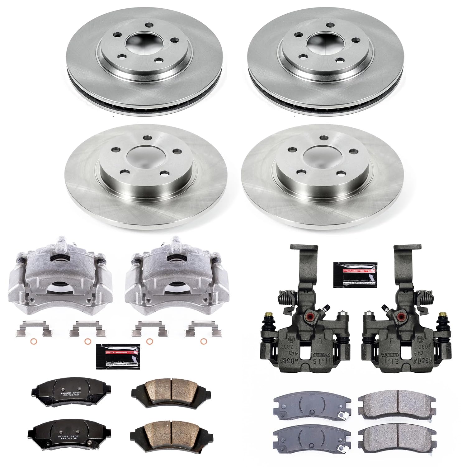 Power Stop Autospecialty KCOE8438 Front and Rear Brake Caliper Kit- OE Brake Rotor, Brake Pads & Calipers For Cadillac DeVille 2005 [Model Specific]