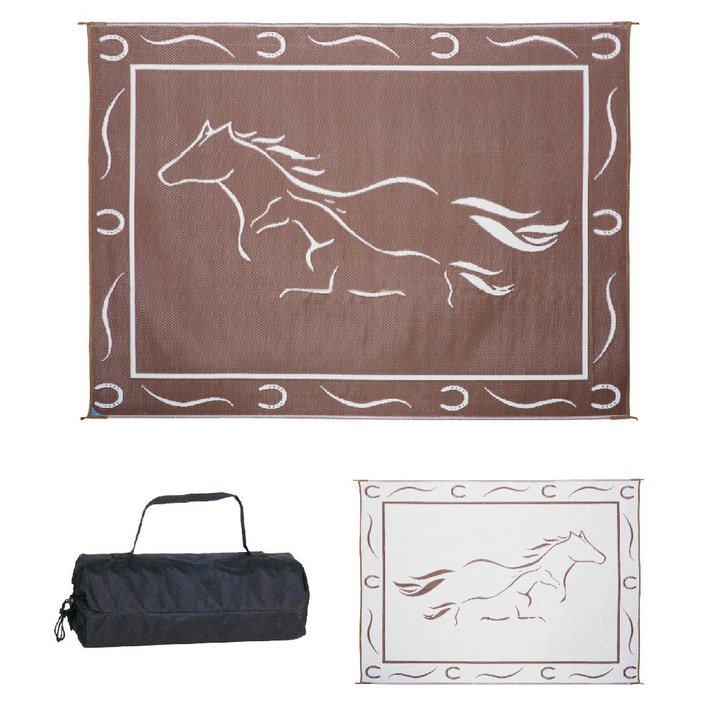 Camping Stylish GH8117 Brown/White 8' x 11' Galloping Horses Mat, 1 Pack