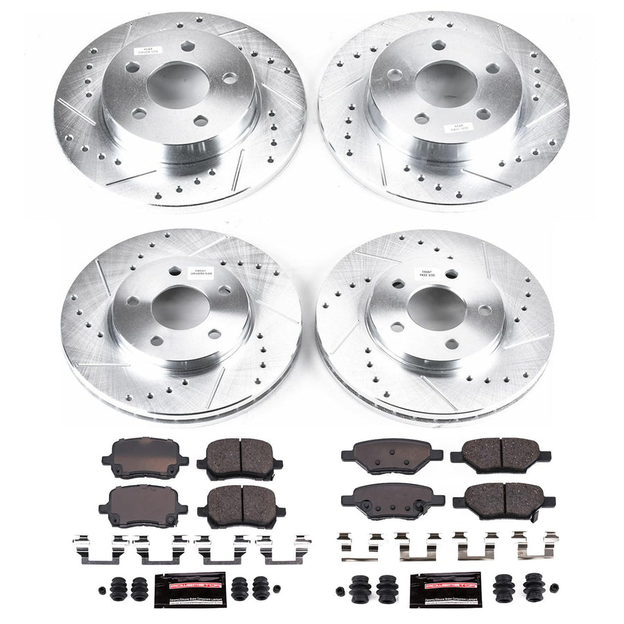 Power Stop K1618 Z23 Carbon Fiber Brake Pads Front and Rear with Drilled & Slotted Brake Rotors Kit For Chevrolet Malibu 2004-2008, Pontiac G6 2006-2007 [Model Specific]