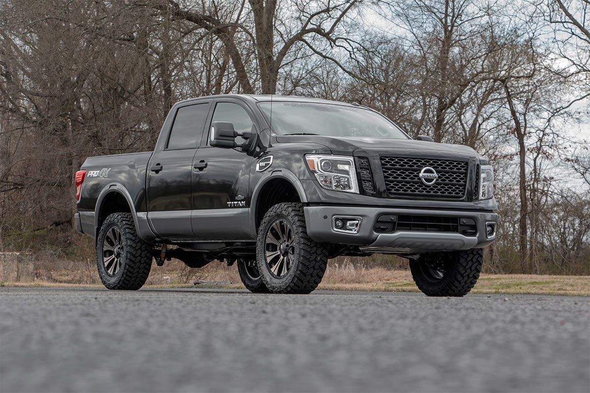 3" Rough Country Suspension Lift Kit for Nissan Titan 2WD/4WD (2004-2024) - Wheel Spacers & N3 Rear Shocks, Silver Control Arms