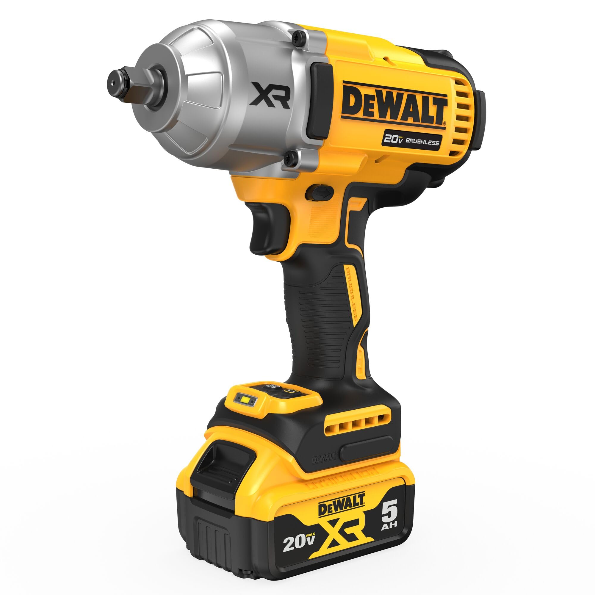 DEWALT Cordless 20V MAX Impact Wrench with Hog Ring Anvil, Brushless High Torque 1/2 Impact Gun, 4-Mode Speed, Includes Battery, Charger and Kit Bag (DCF900P1)