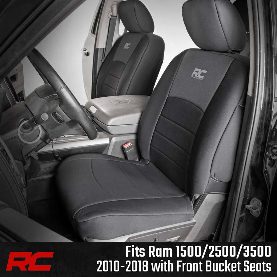 Rough Country Seat Covers Neoprene for Ram 1500/2500/3500 (2010–2018) Crew Cab - Front & Full Rear Seat Cover Set, Water-Resistant Protection
