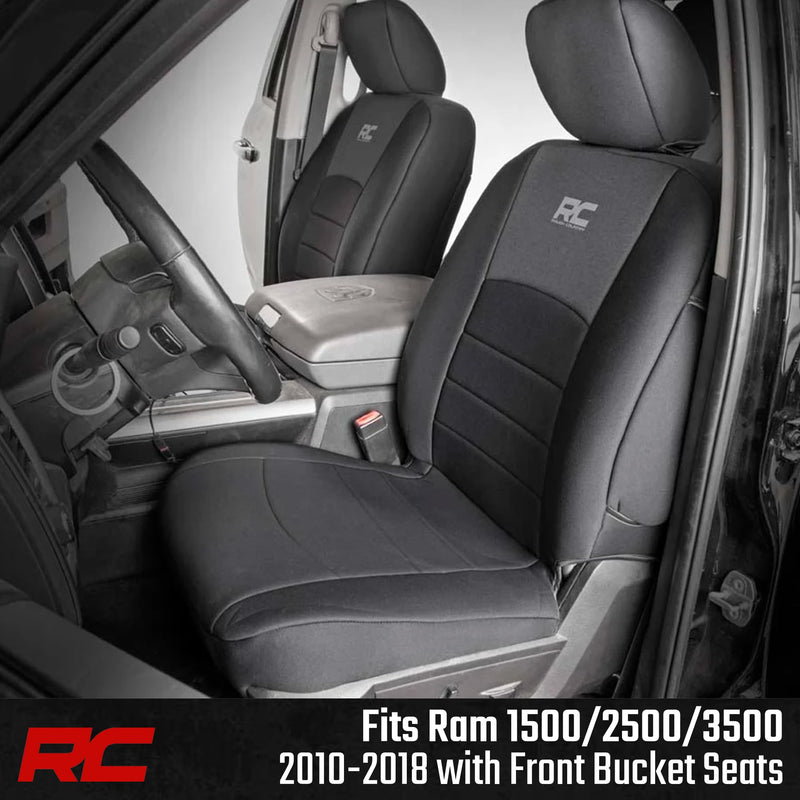 Rough Country Seat Covers Neoprene for Ram 1500/2500/3500 (2010–2018) Crew Cab - Front & Full Rear Seat Cover Set, Water-Resistant Protection
