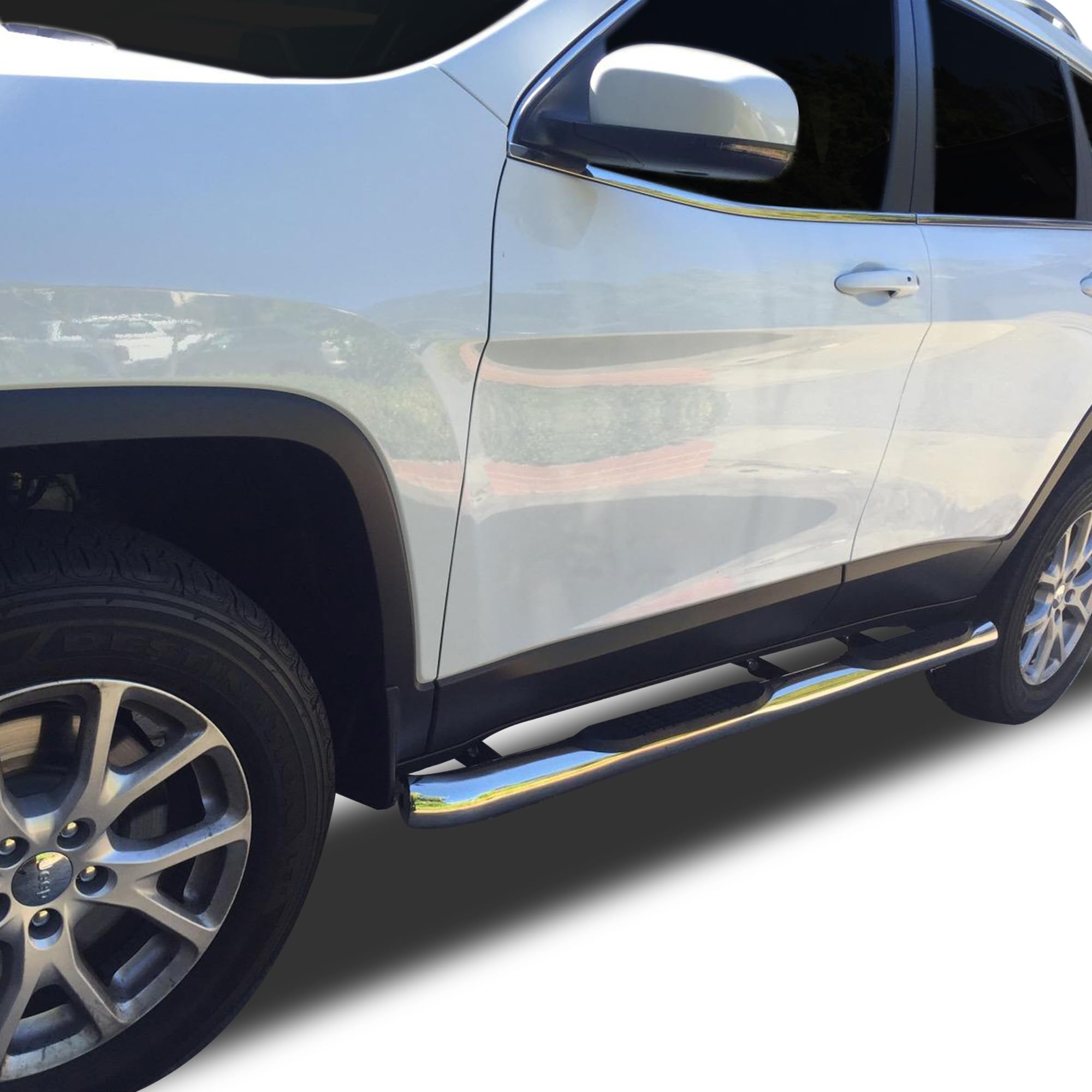 3in Black Horse Side Steps Stainless Steel Compatible with 2014-2023 Jeep Cherokee (Excludes Cherokee Trailhawk Ed)-9JPCESS