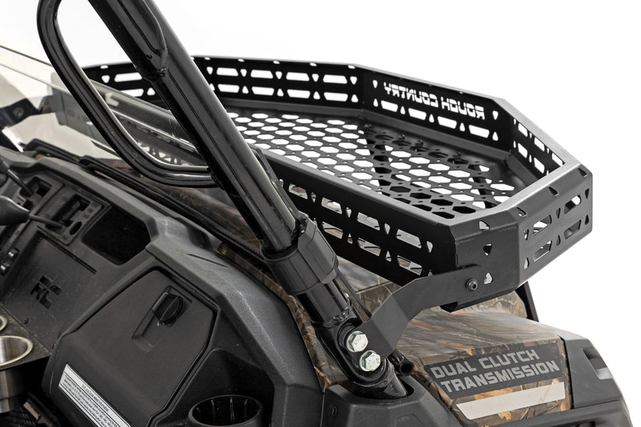 Front Cargo Rack Kit Rough Country for Honda Pioneer 1000 - Trail-Ready Design with 6" Slimline LED Light Bar & Mesh Tie-Down Panels