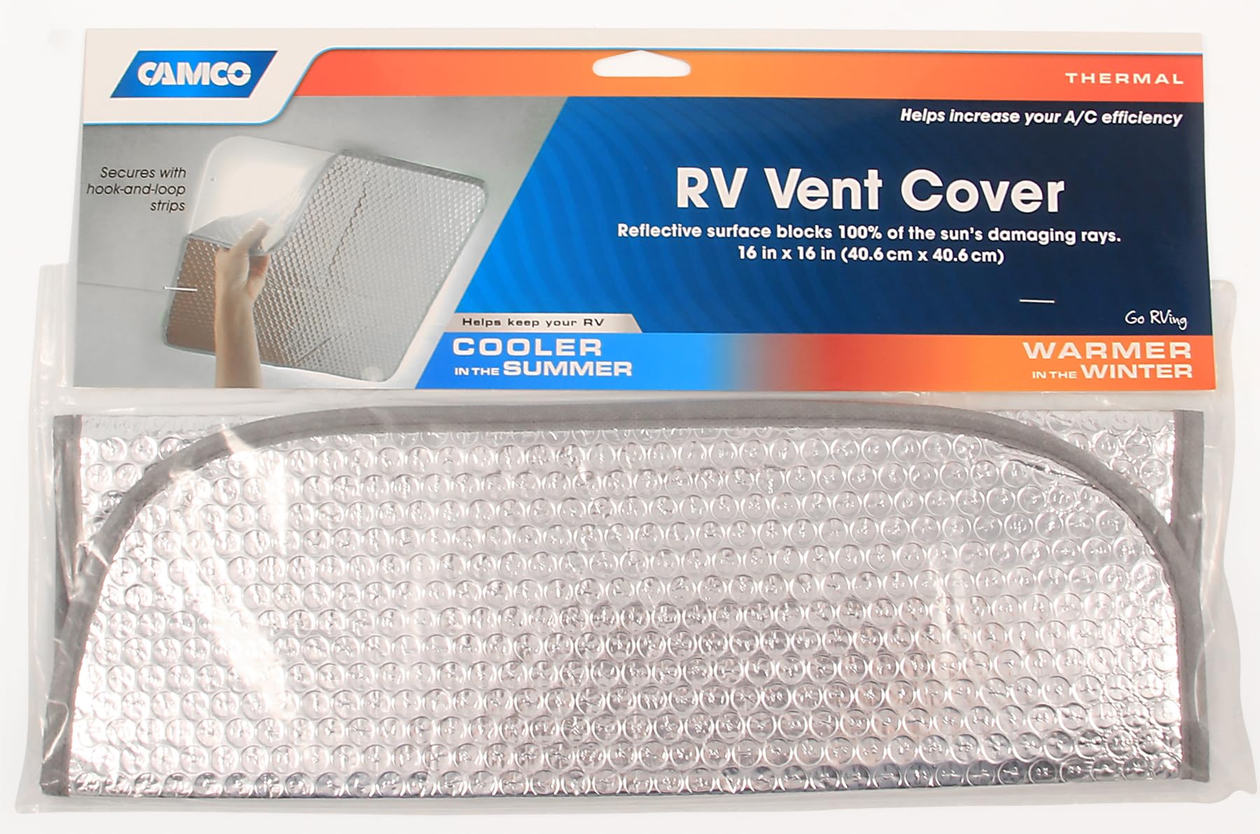 Camco Roof Vent Cover RV - Keeps Camper Warm During Winter & Cooler During Summer - Features Reflective Thermal Layer & Blocks Damaging UV Rays - Designed w/Heavy Duty Hook & Loop Fasteners (45191)