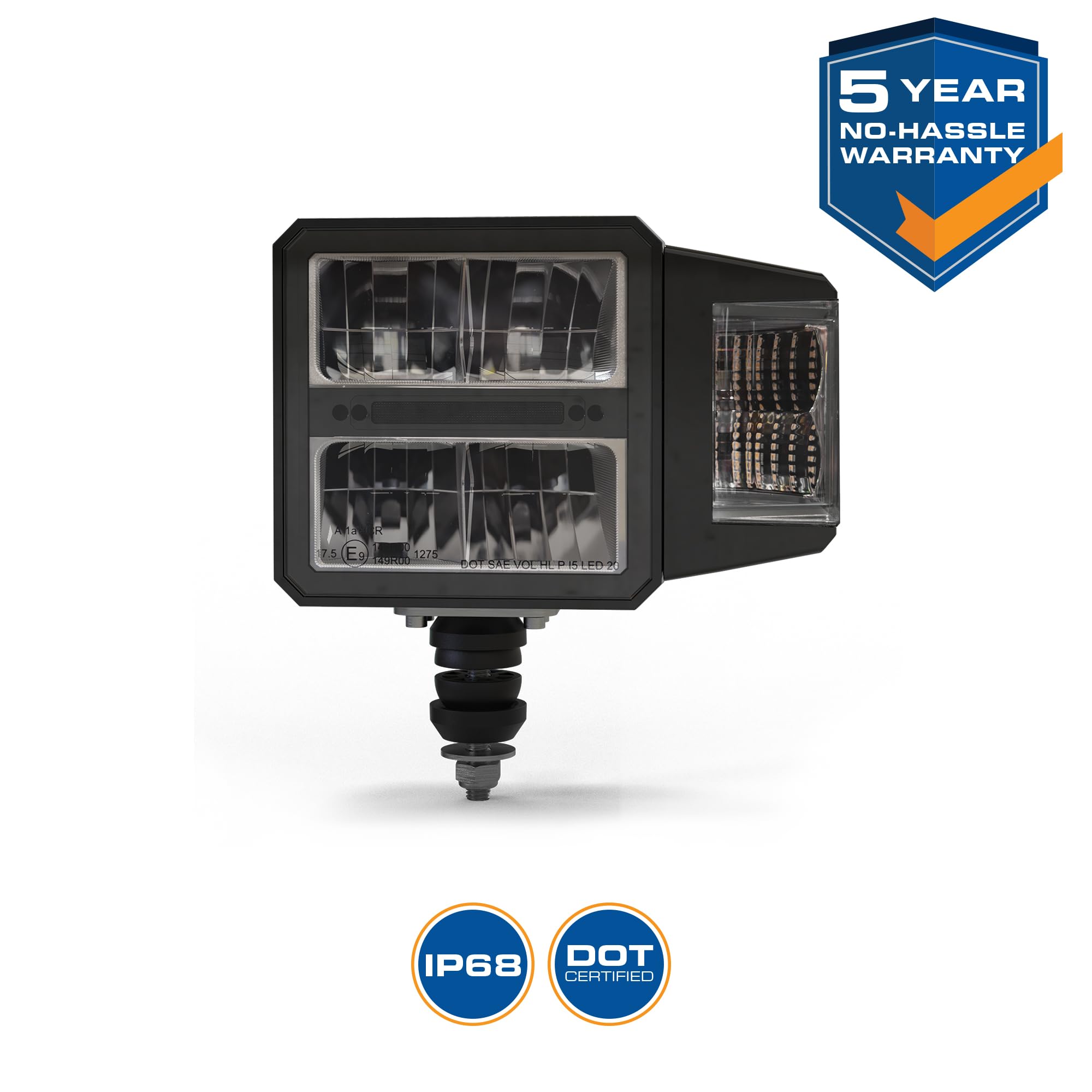 ECCO Work Light LED 6 Inch Square White Low Beam High Beam 48W 905lm 2371lm 12V 24V for Commercial Vehicle Light, Tow Truck, Work Truck, Construction Vehicle, 5 Year Warranty