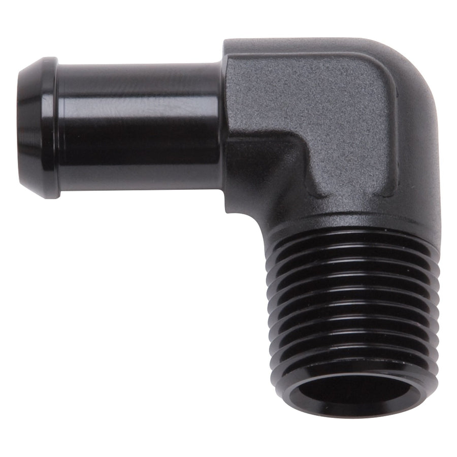 Edelbrock Heater Hose Fitting 90 Degree 1/2 in. NPT And 5/8 in. Barb Black 8178