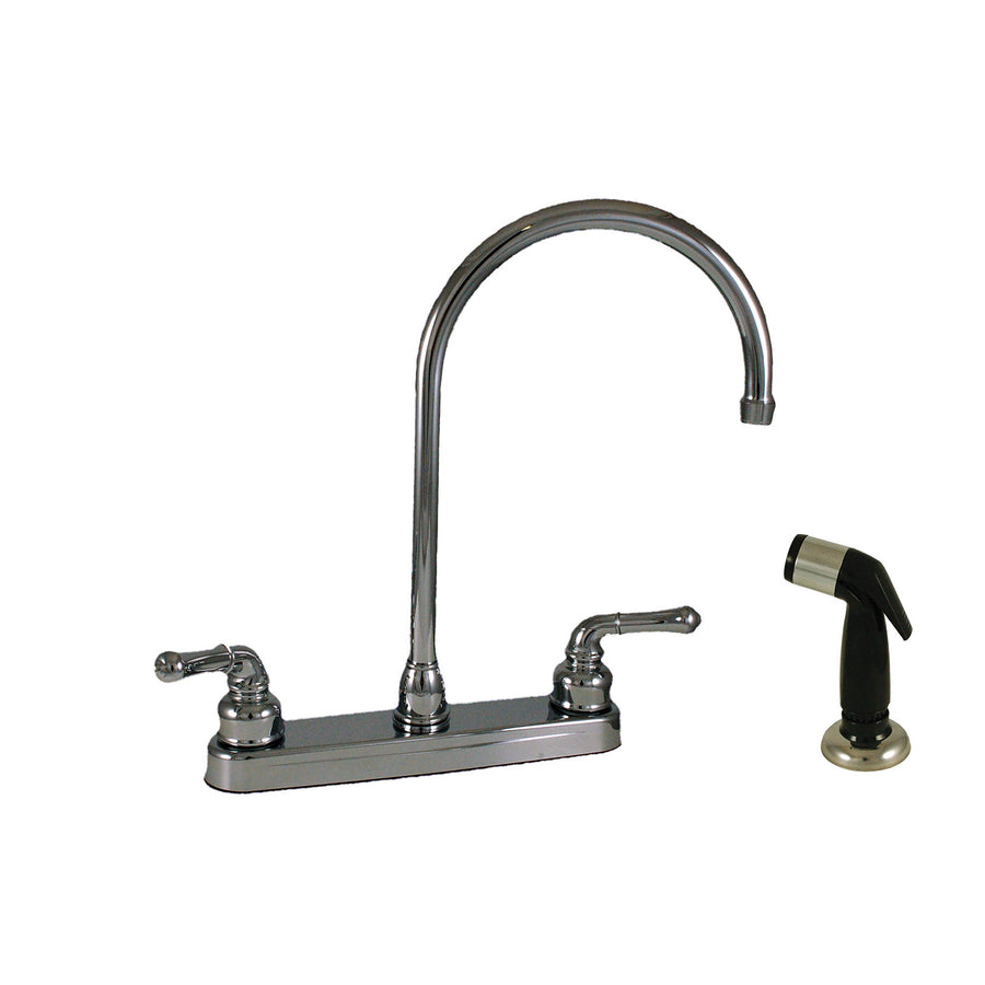 8" Empire Faucets U-YCH801GS Kitchen Faucet with Gooseneck Spout, Teapot Handles and Sprayer - Chrome
