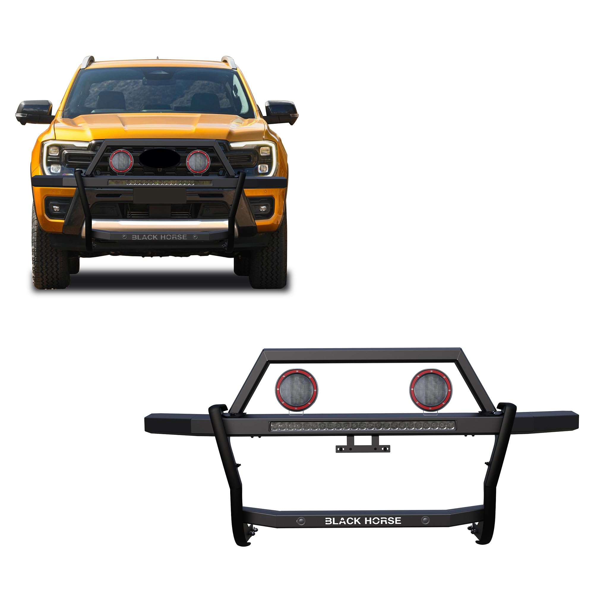 Rambler Black Horse Grille Guard Kit Modular Black Compatible with 2019-2023 Ford Ranger-RAGF10-K1PLFR