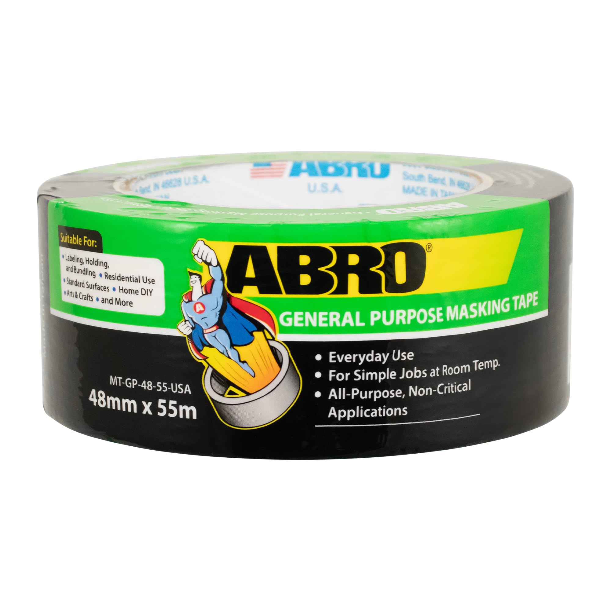 Natural ABRO Masking Tape, GP 24mm x 55M, All Purpose Masking Tape, Temporary Labeling, Easy Tear, Clean Removal, Painters Tape 2 Inch Wide
