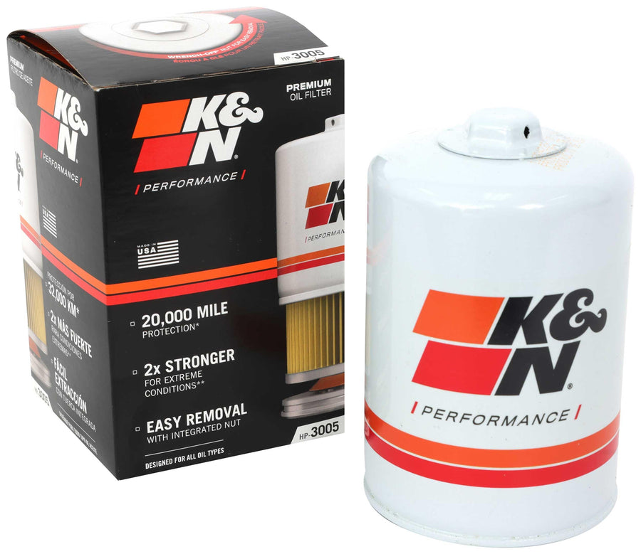 K&N Oil Filter Premium: 20,000 Mile Engine Protection with Wrench Off Nut: Compatible with Select 2015-2018 NISSAN (Titan XD), HP-3005