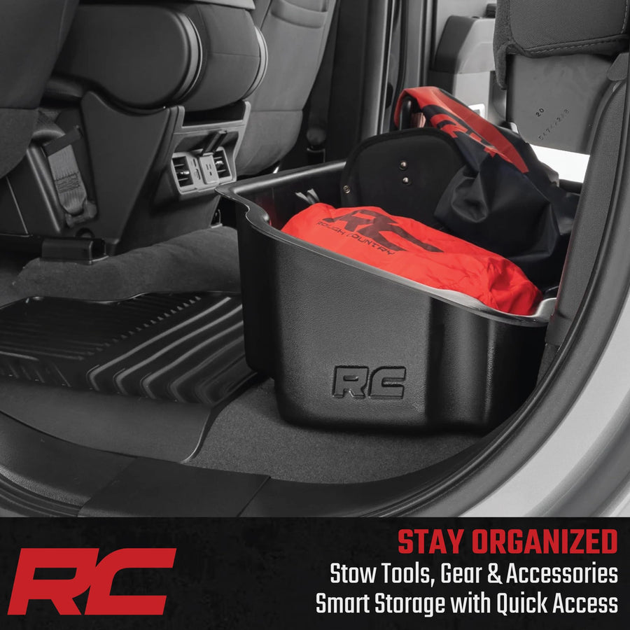 Rough Country Under Seat Storage for 1500 Chevy Silverado (2019-2025) & 2500HD/3500HD (2020-2025) Double Cab - Custom-Fit, Durable, Anti-Skid Thermoplastic