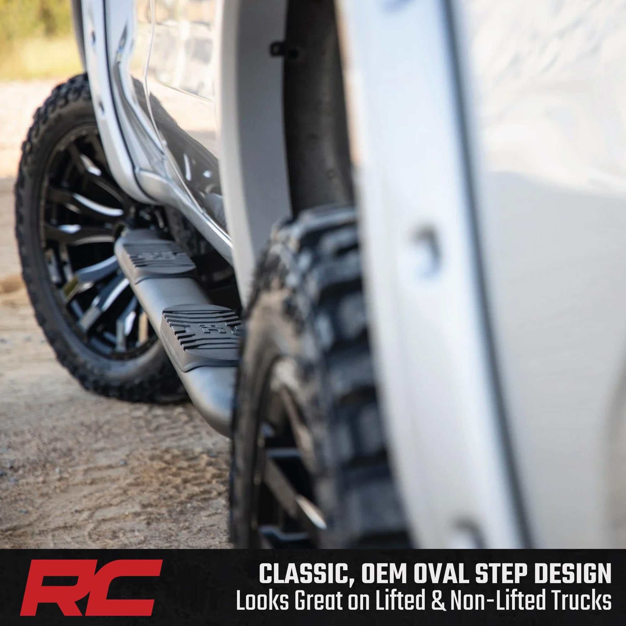 Rough Country Nerf Steps Oval for Chevy Silverado & GMC Sierra 1500/2500HD/3500HD Crew Cab (2019-2026) - OEM Style Rails with Built-in Side Steps