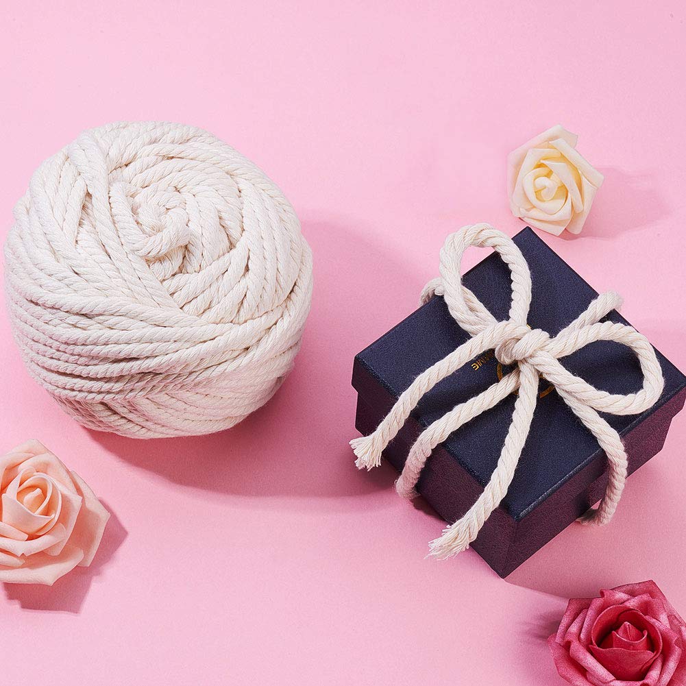 55 Yards JEWELEADER Natural Cotton Macrame Cord 6mm Twisted Soft Knitting Rope for Handmade Crafts Decoration Wall Hanging Plant Hanger Crocheting Bohemia Dream Catcher White Smoke
