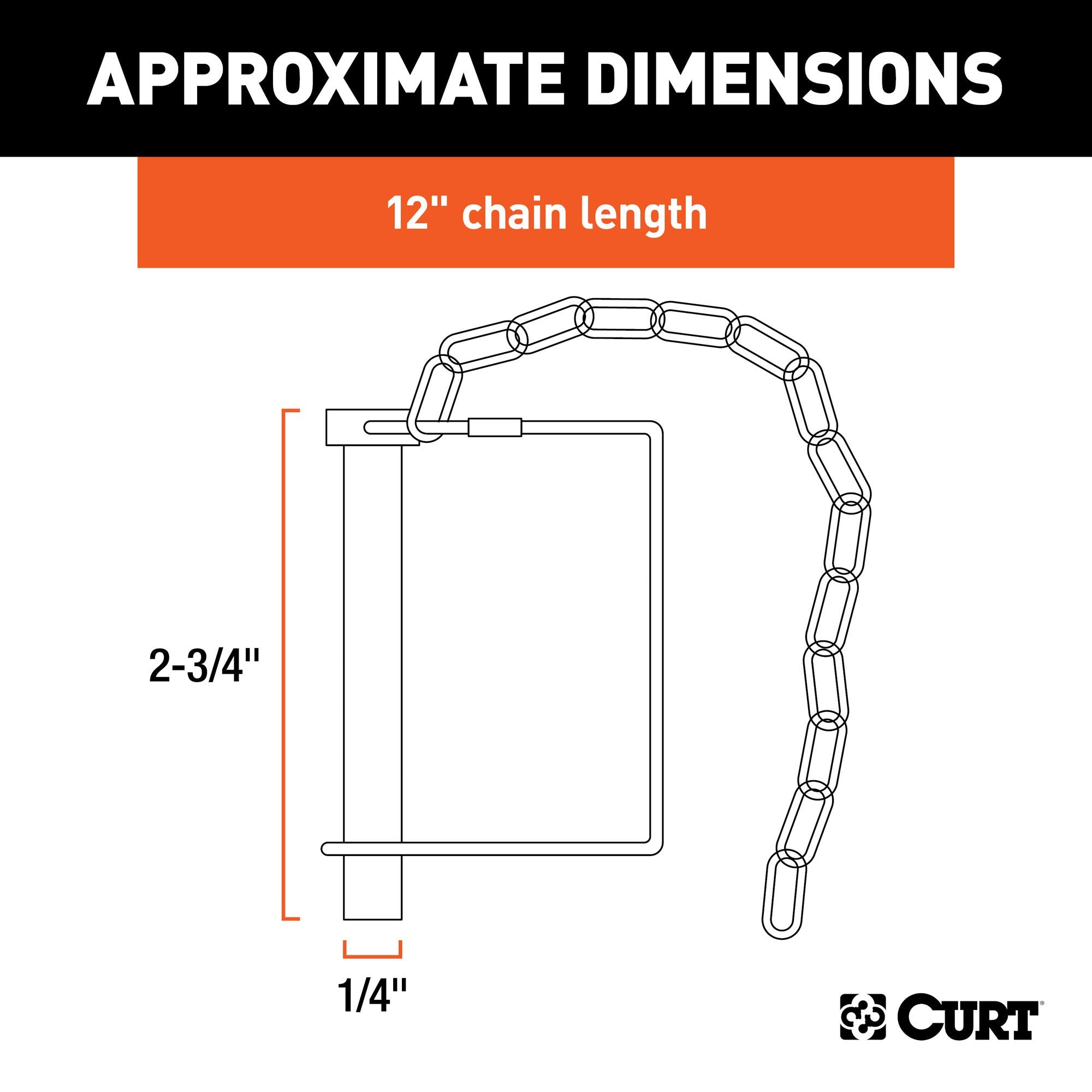 Trailer Coupler Pin CURT with 12-Inch Chain, 1/4-Inch Diameter x 2-3/4-Inch Long