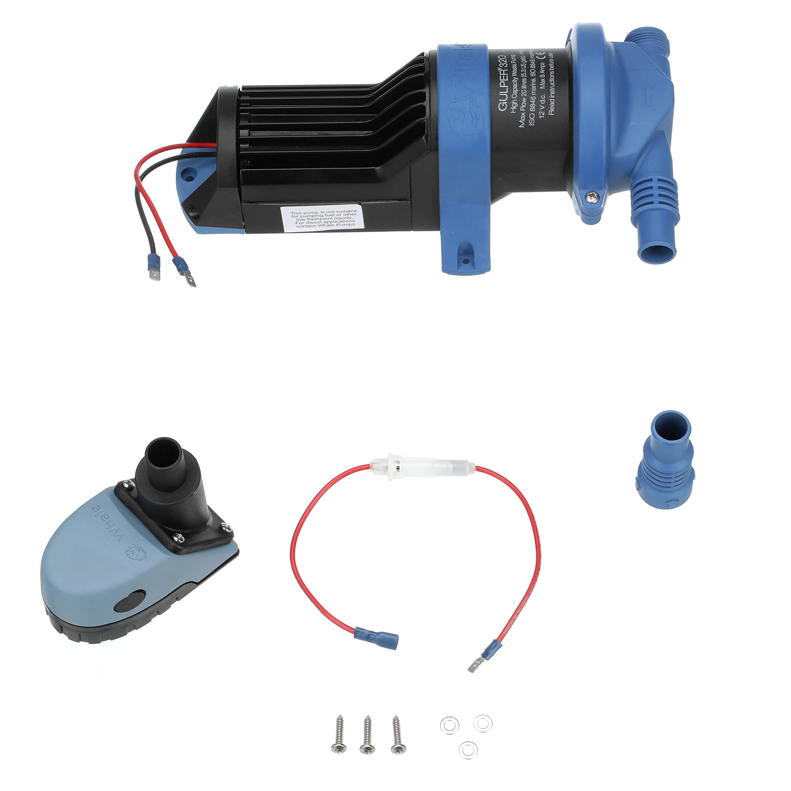 Whale Gulper 320 Pump, BP2052 Manages Gray Waste, 5.0 GPM Flow Rate, 12V DC, ¾ or 1 Inch Hose Connections, Blue, One Size