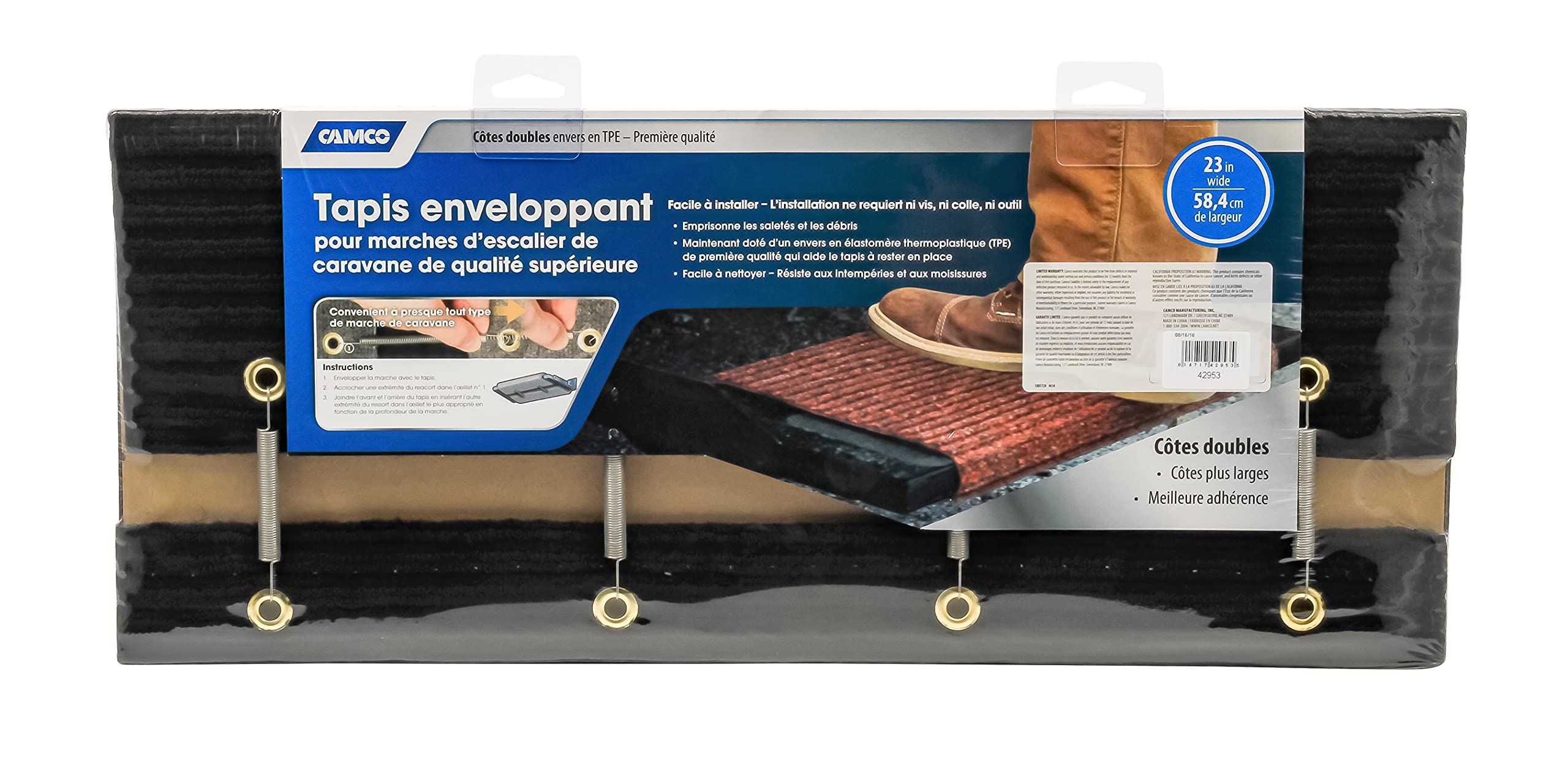 RV Step Rug Camco 42956 (Premium Wrap Around Double Ribbed, 100% Polyester (18" x 23") - Gray)
