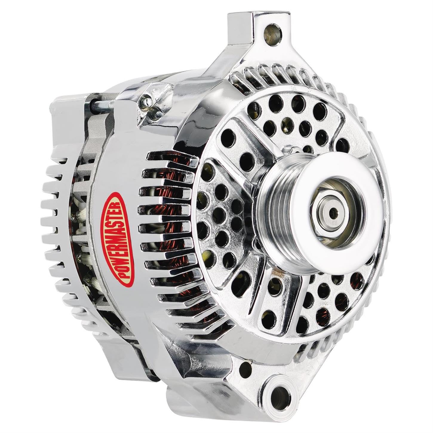 Alt Ford Powermaster 3G Chrome 200A 6 grv Pulley Large Frame Str MTG Unthreaded MTG Ear 1-Wire