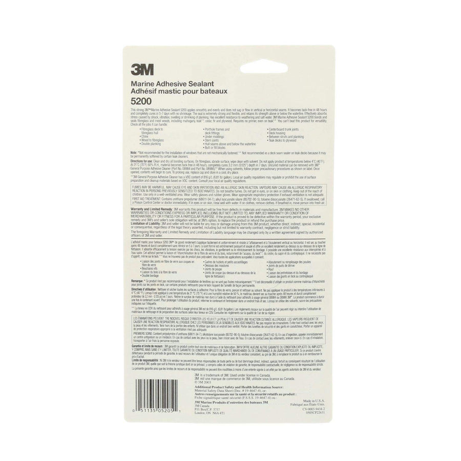 3M Marine Sealant Adhesive 5200 - Permanent Bonding and Sealing for Boats and RVs Above and Below the Waterline Waterproof Repair, White, 1 oz Tube