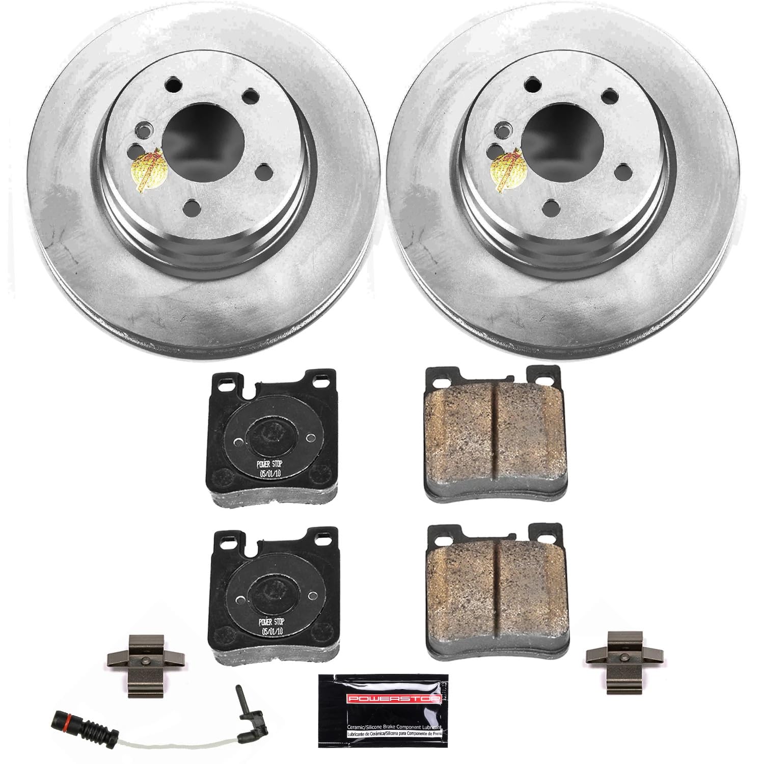 Coated Brake Rotor and Ceramic Brake Pads Power Stop CRK6717- Rear For Mercedes-Benz E55 AMG 1999-2002 [Model Specific]