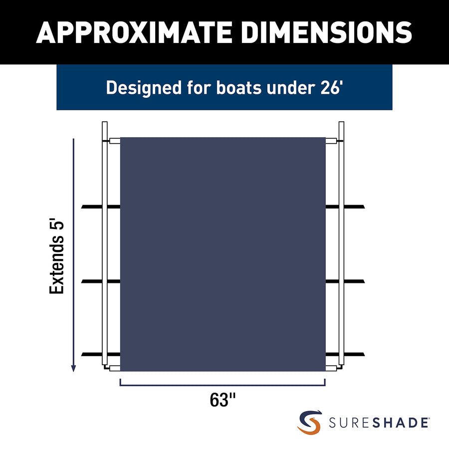 PTX Power Shade SureShade - 63" Wide (Navy) - Easy Installation on T-Top or Hardtop Boats - 600D Marine Canvas, Stainless Steel Frame - 12V DC Motors - Anti-Racking and Auto Shut-Off - PTXSS63NV