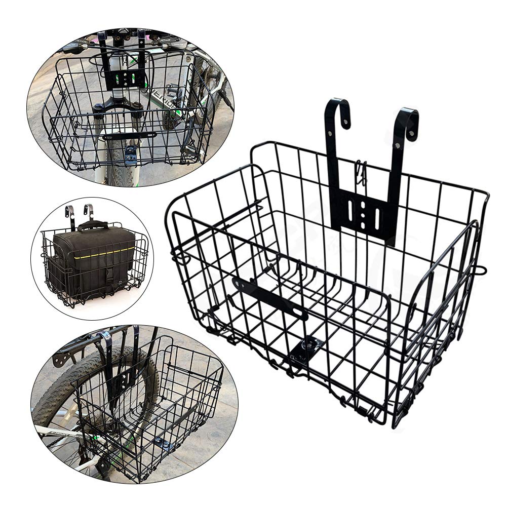 beiyoule Foldable Basket Bike, Detachable Front Rear Bike Basket Wire Mesh Bicycle Hanging Rack for Mountain Bike Accessories Bike Frame