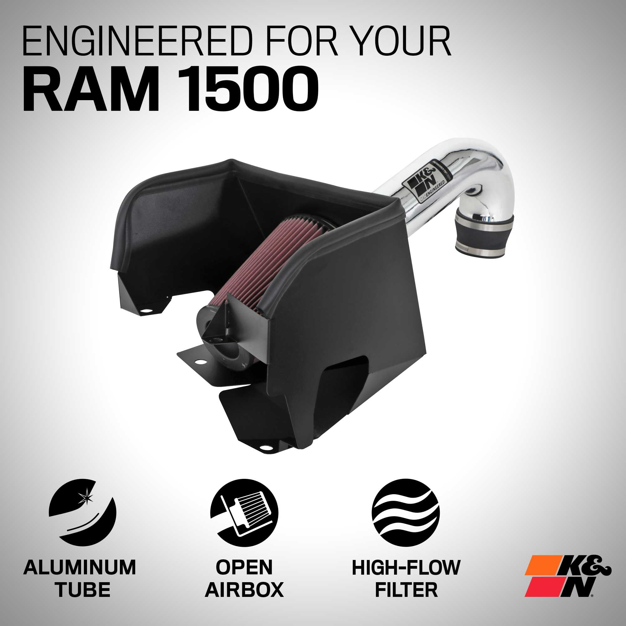 Cold Air Intake System K&N: High-Flow Air Filter, Increase Performance & Towing: Compatible with 2019-2024 RAM 1500, 77-1578KP
