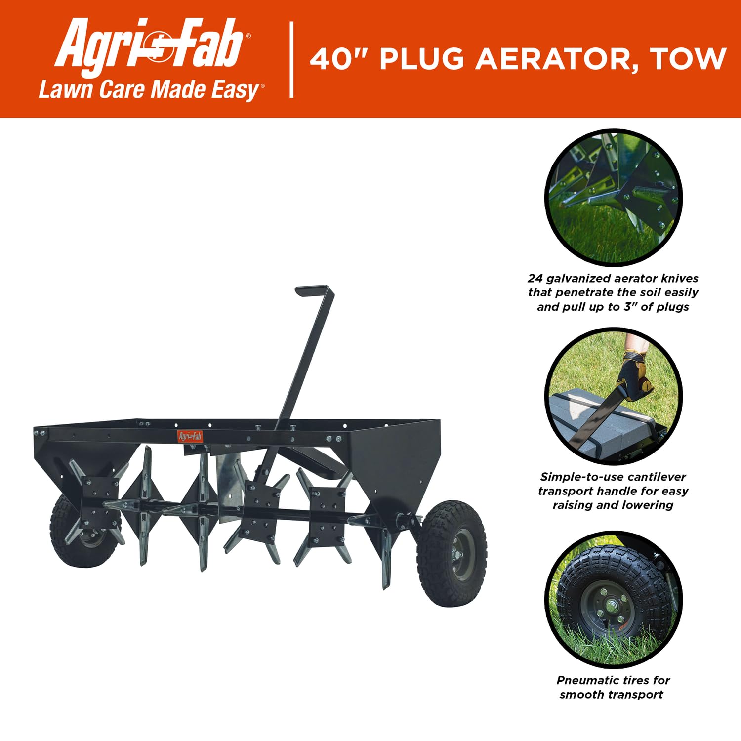 40" Agri-Fab Tow Behind Lawn Plug Aerator with Universal Hitch; Designed to Pull Behind Lawn & Garden Tractors