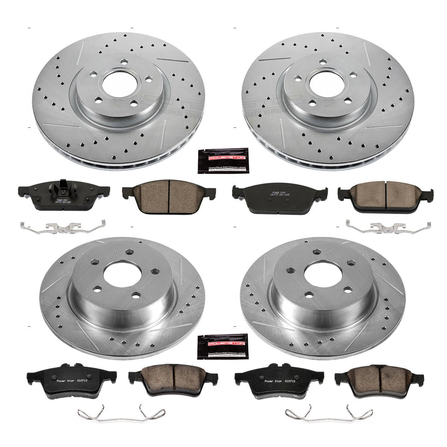Power Stop K6478 Z23 Carbon Fiber Brake Pads Front and Rear with Drilled & Slotted Brake Rotors Kit For Ford Escape 2013-2016, Ford Transit Connect 2014-2018 [Model Specific]