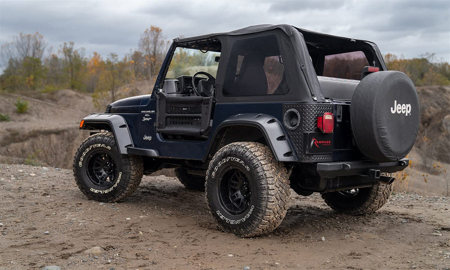 Rampage Products Trail Top Kit Frameless with Hardware | Vinyl, Black Diamond Color with Tinted Windows | 106535 | Fits 1997-2006 Jeep Wrangler TJ