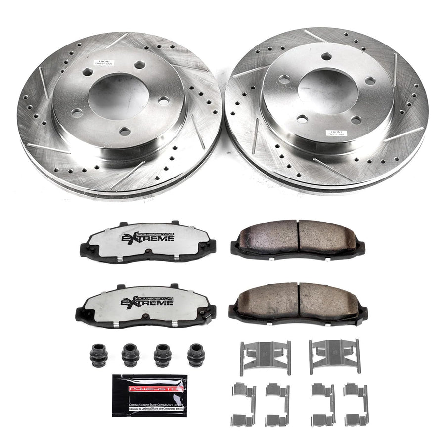 Power Stop K1866-36 Z36 Truck & Tow Front Brake Kit, Carbon Fiber Ceramic Brake Pads and Drilled/Slotted Brake Rotors