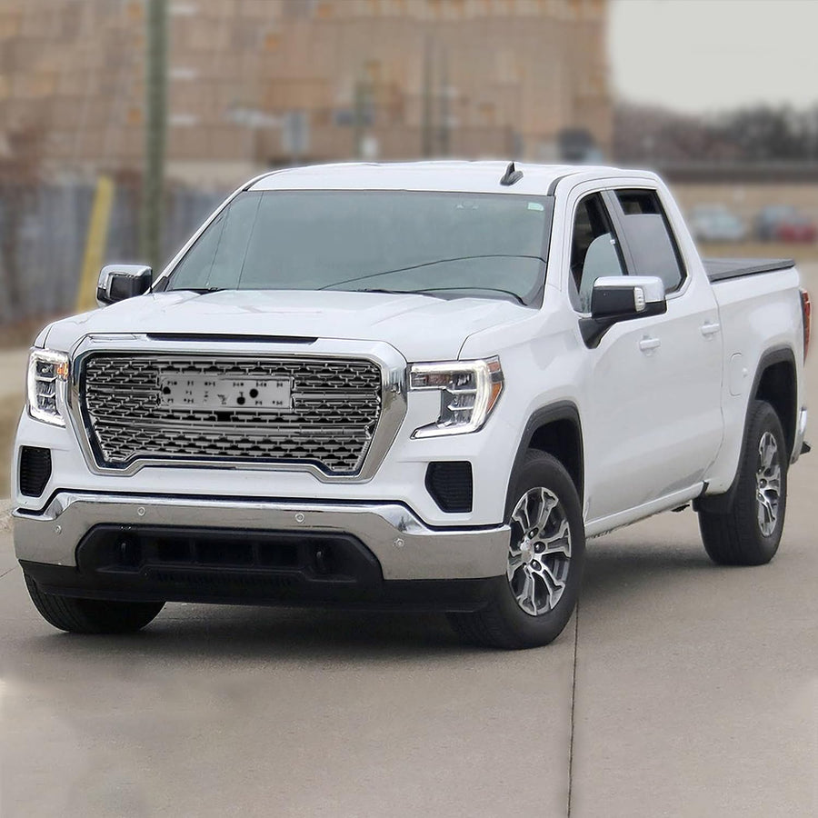 Chrome Denali Style Spec-D Tuning Front Bumper Hood Upper Grill Grille Compatible with 2019-2021 GMC Sierra 1500