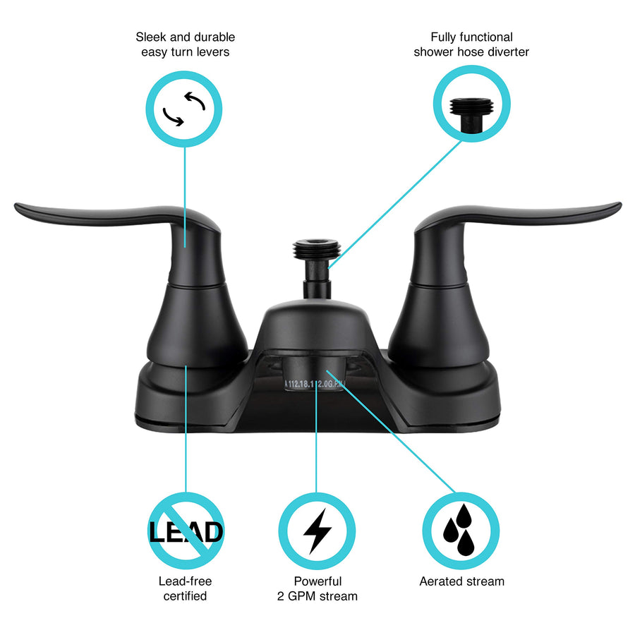 Dura Faucet RV Bathroom Faucet DF-PL720LH-MB with Winged Levers and Shower Hose Diverter (Matte Black)