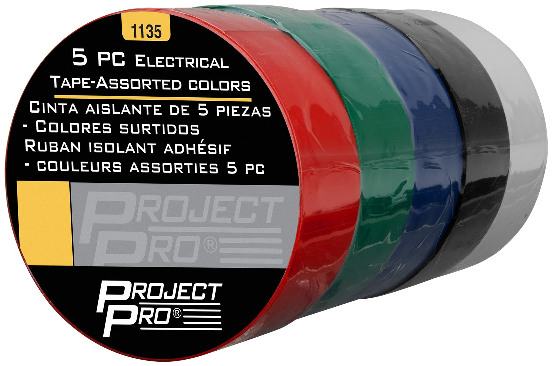 Electrical Tape Set Performance Tool 1135 - Red, Green, Blue, Black and White Electrical Tape, 5 Pack