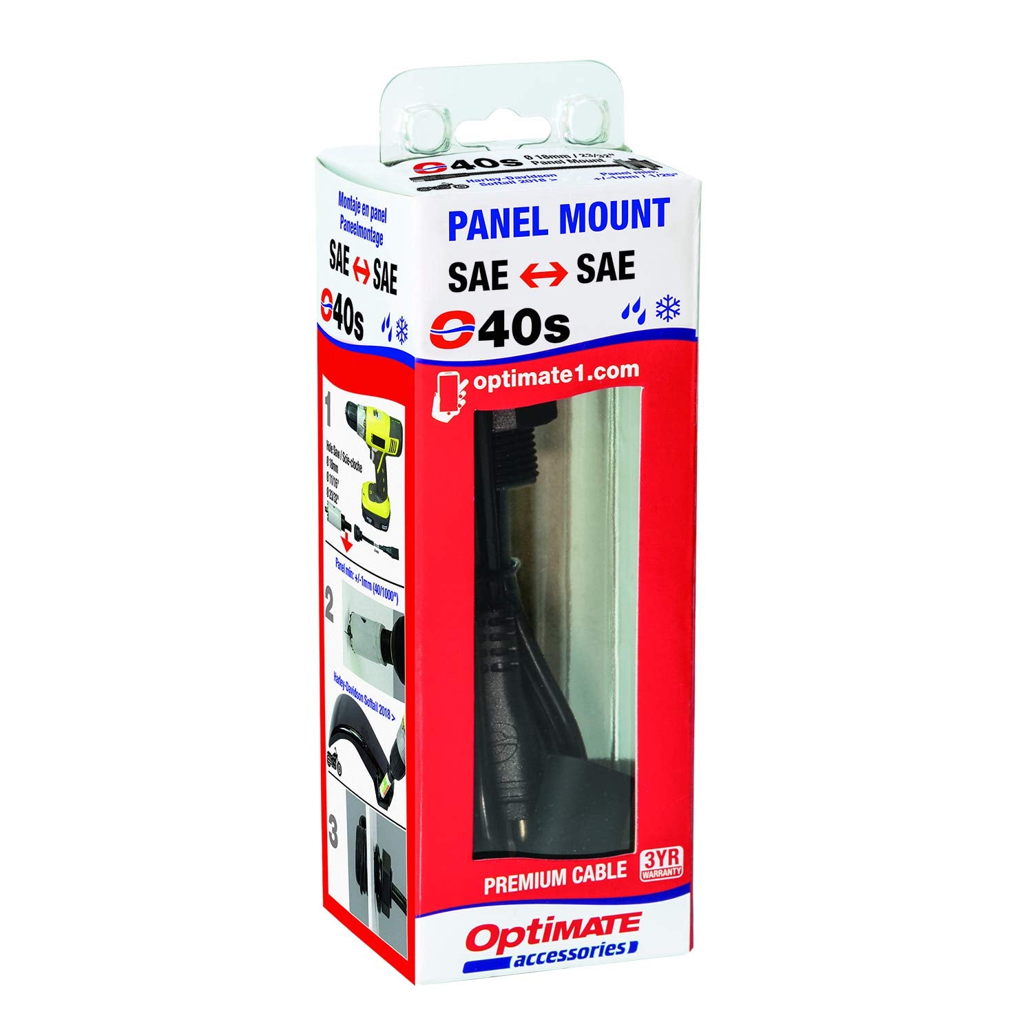 Optimate Tecmate Cable, O-40s, Weatherproof Bulkhead/Panel Mount SAE Power Point
