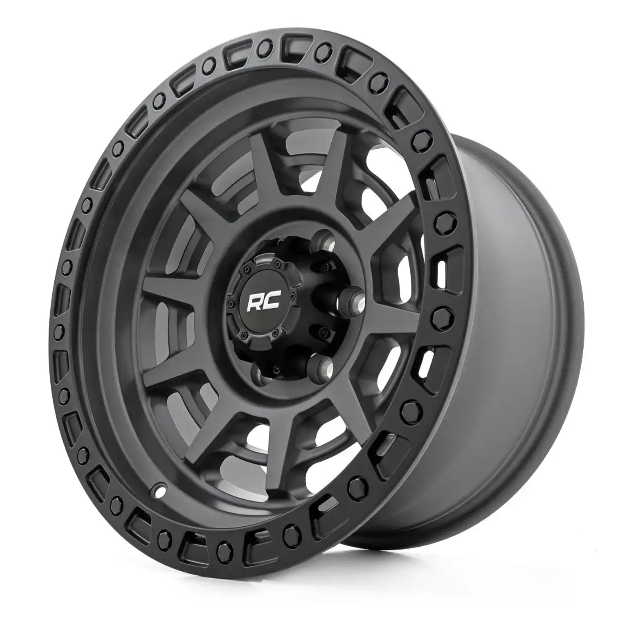 Rough Country One-Piece 85 Series Aluminum Wheel with Simulated Beadlock - 17x9, 6x5.5" Bolt Pattern, 12mm Offset, Gunmetal Gray/Black