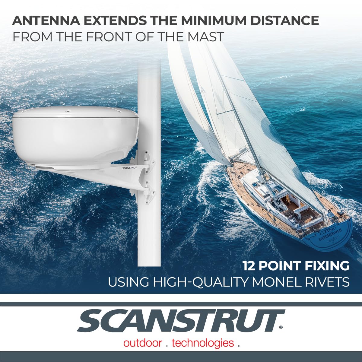 Mast Mount Scanstrut M92722 for 18" and 24" Raymarine, Garmin, and HALO24 , White